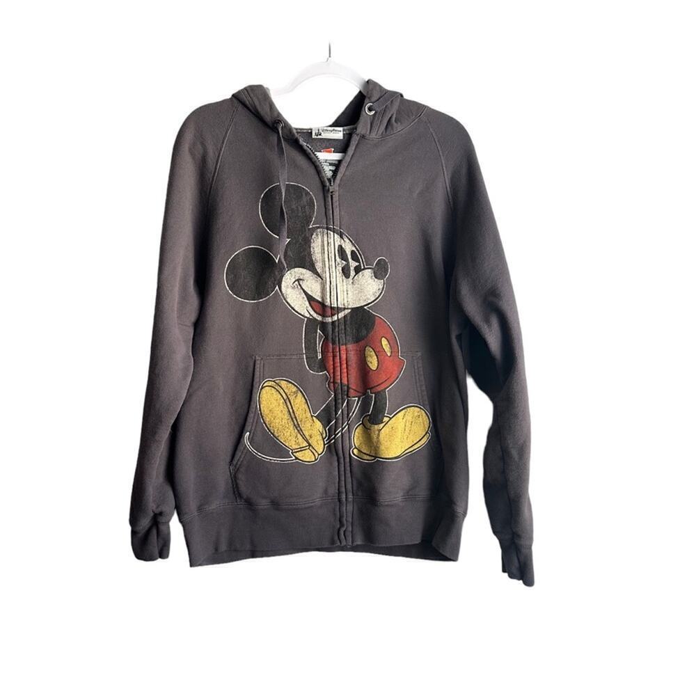 Disney Mickey Mouse Hoodie Jacket Women's L Gray‎ Long Sleeve